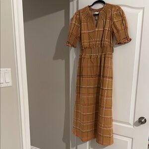 Spartina 449 Brown and Orange Puff Sleeve Midi Sundress